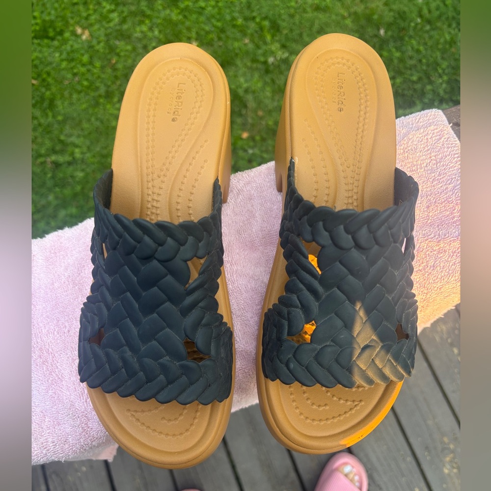 LiteRide by Crocs Black Braided Slide Sandals